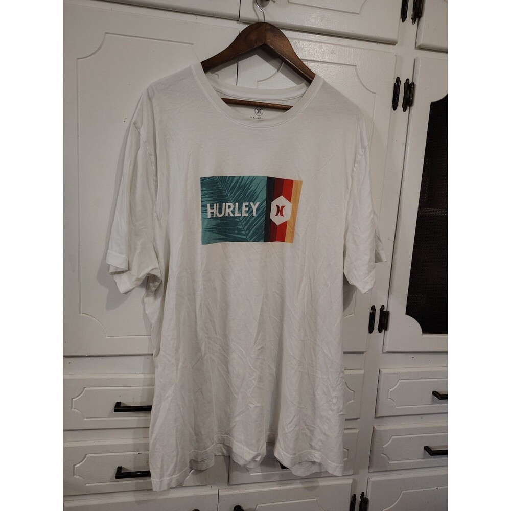 Hurley Shirt Men's 2XL White Logo Graphic Tee Crew Neck Short Sleeve Pullover